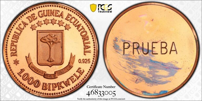 Read more about the article EQUATORIAL GUINEA 19(80)  1000 Bipkwele   PCGS SP66RD (ESSAI) Cu  AFRICA