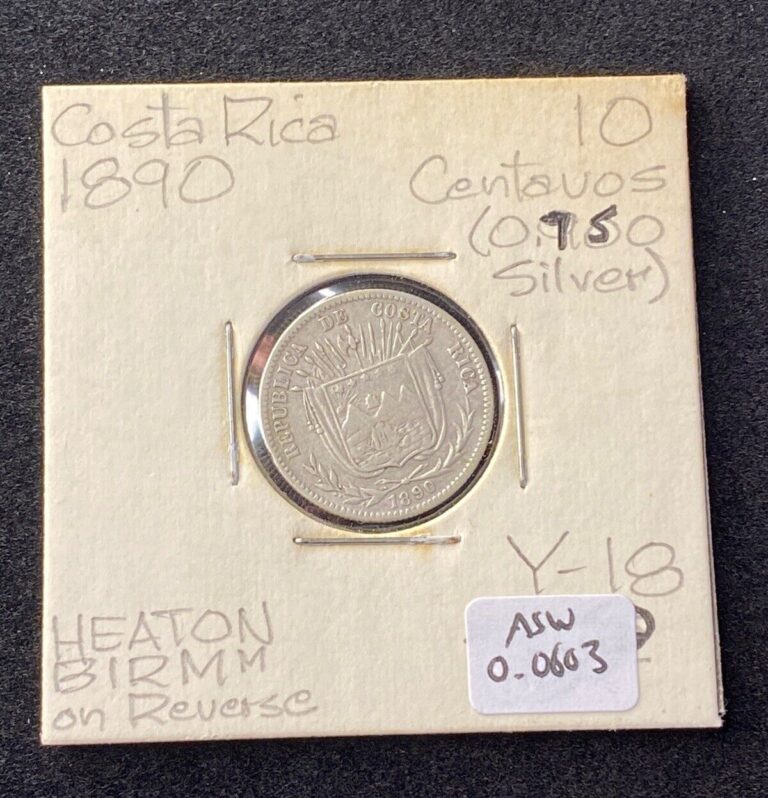 Read more about the article 1890 Costa Rica 10 Centavos 0.7500 Silver ASW 0.0603 Oz Free Shipping