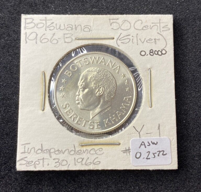 Read more about the article 1966 Botswana 50 Cents 0.8000 Silver ASW 0.2572 Oz Free Shipping