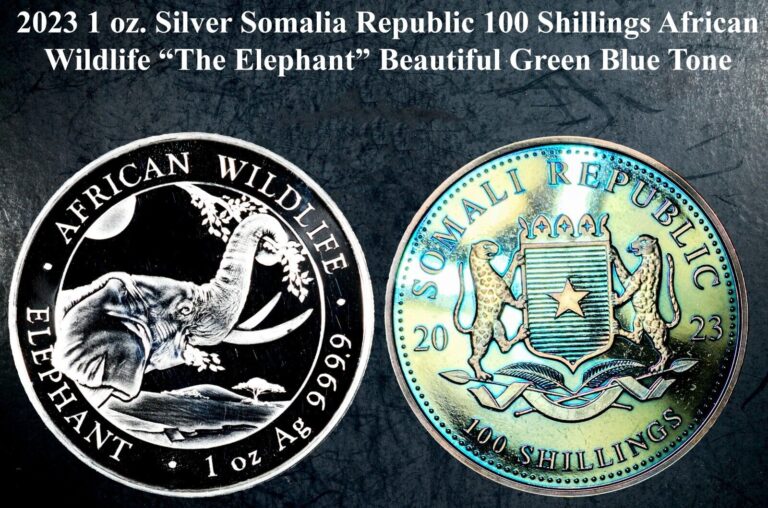 Read more about the article 2023 1 oz Silver Coin Somali Republic 100 Shillings Elephant Gorgeous Blue/Green