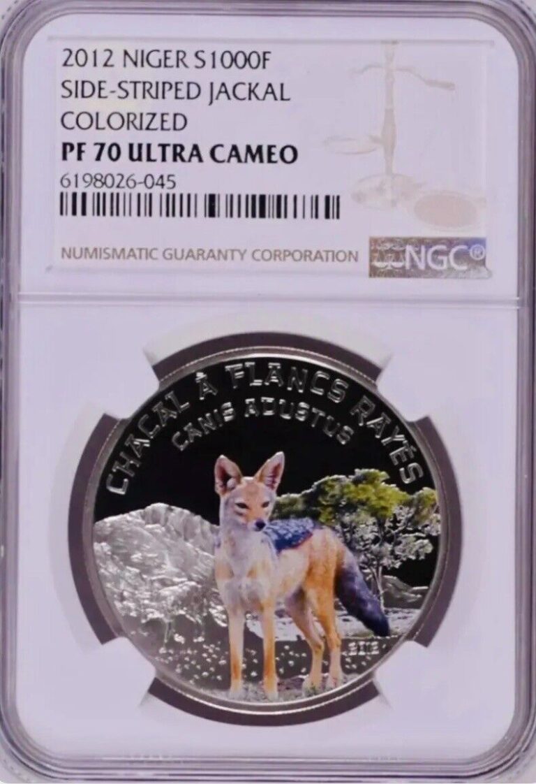 Read more about the article Niger Side-striped Jackal 1000 Central African Francs 2012 Colored Proof Silver