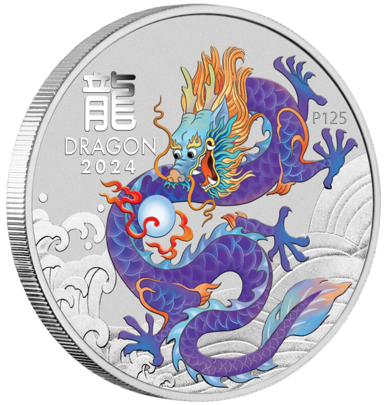 Read more about the article 2024 Aussie Purple Lunar Year of the Dragon 1oz Silver $1 Coin In Mint Capsule