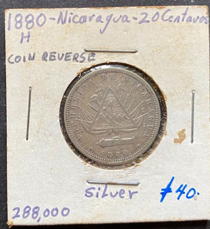 Read more about the article NICARAGUA  1880  20 Centavos  Silver  Circ.