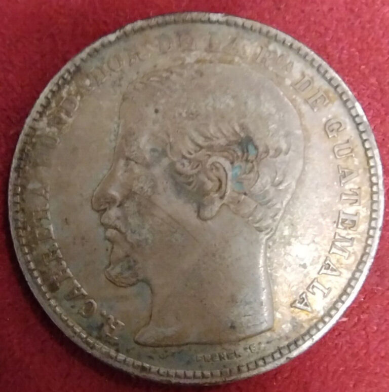 Read more about the article GUATEMALA 1869-R  Silver Peso nice example. Crown size coin. Nice original coin.