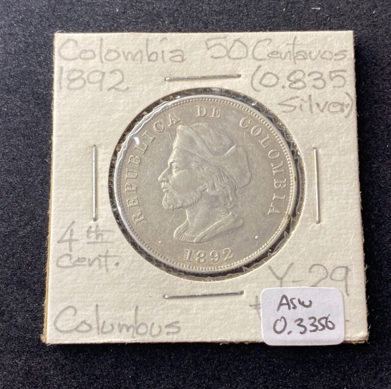 Read more about the article 1892 Colombia 50 Centavos 0.8350 Silver ASW 0.3356 Oz Free Shipping