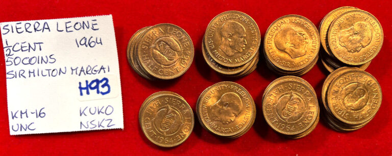Read more about the article #H93’Sierra Leone 50 Coins from Mint Bag-1/2 Cent 1964 Sir Milton Margai Red UNC