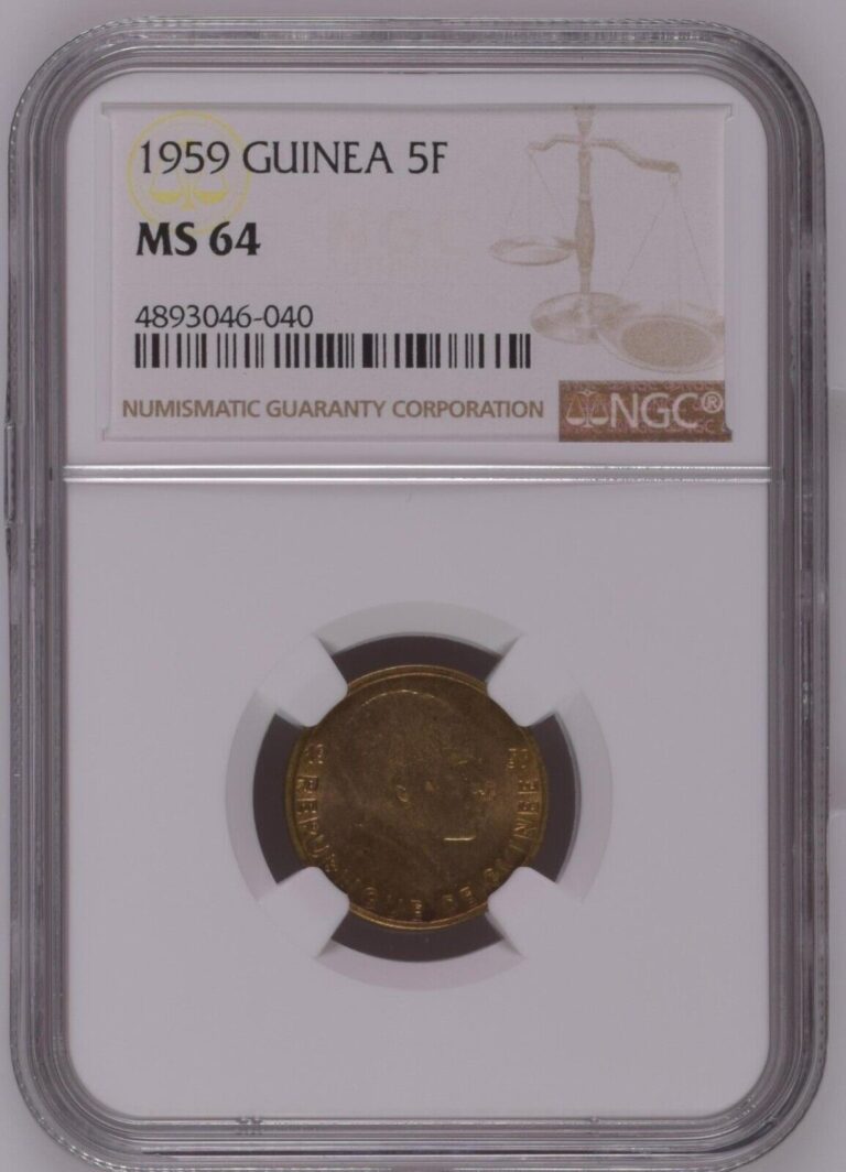 Read more about the article GUINEA 5 Francs 1959 NGC MS64 Sekou Toure KM1 One Year Type