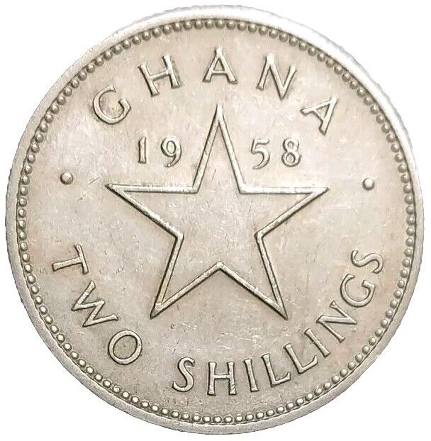 Read more about the article 1958 GHANA 2 SHILLINGS XF VINTAGE COIN KWAME NKRUMAH and STAR KM 6