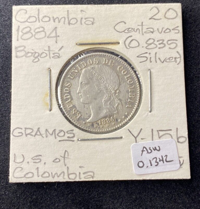 Read more about the article 1884 Colombia 20 Centavos 0.8350 Silver ASW 0.1342 Oz Free Shipping