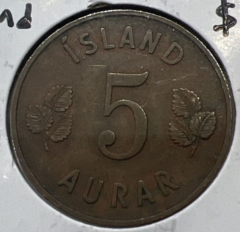 Read more about the article 1959 Iceland 5 Aurar Copper World 5C Coin