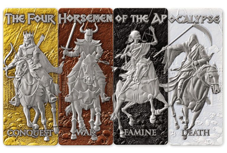 Read more about the article 2024 Barbados Four Horsemen of the Apocalypse 4 x 1 oz Silver Antiqued Coin Set