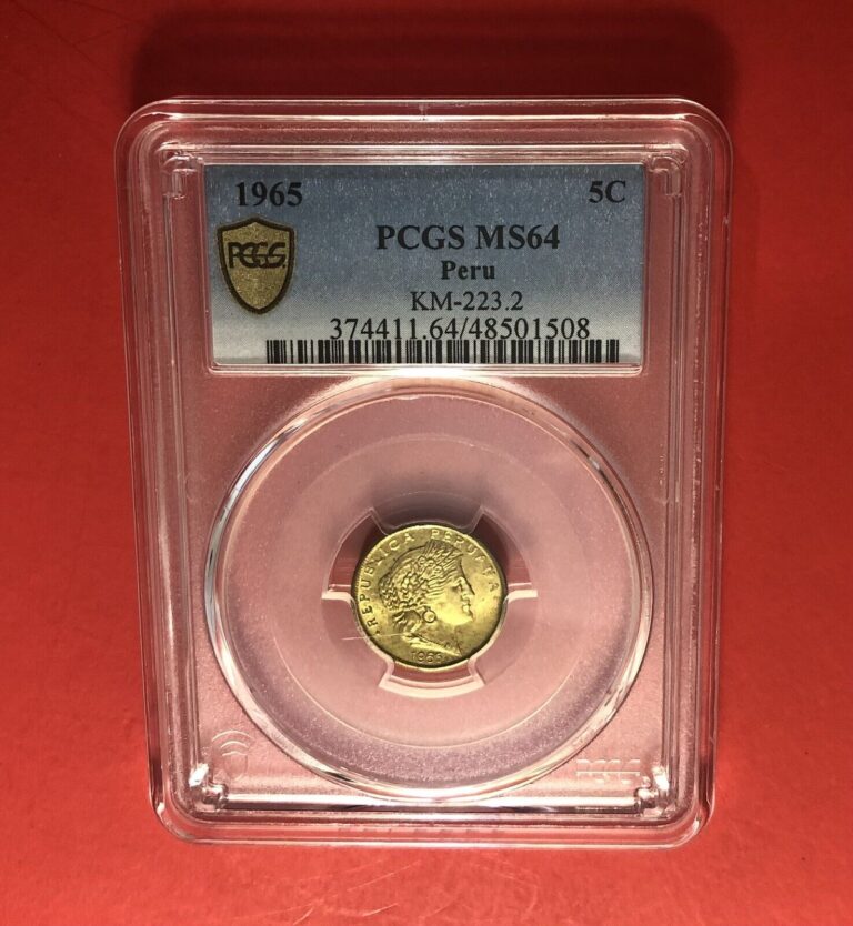 Read more about the article 1965-PERU -UNCIRCULATED 5 CENTAVOS COIN GRADED BY PCGS MS64.