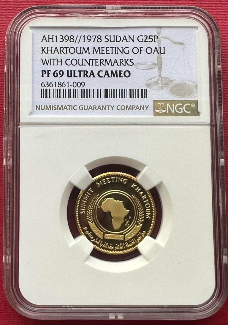 Read more about the article SOUTH SUDAN   GOLD 25 POUNDS 1978 OAU WITH COUNTERMARKS NGC PF 69 UC TOP   RARE3