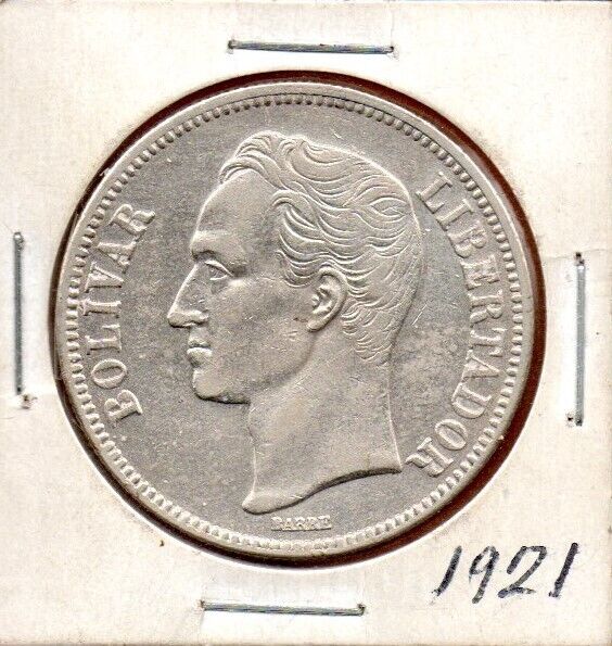 Read more about the article Venezuela Coin “Fuerte” 5 Bolivares Bs 1921 Silver .900 37.2mm 25gr. KM#24