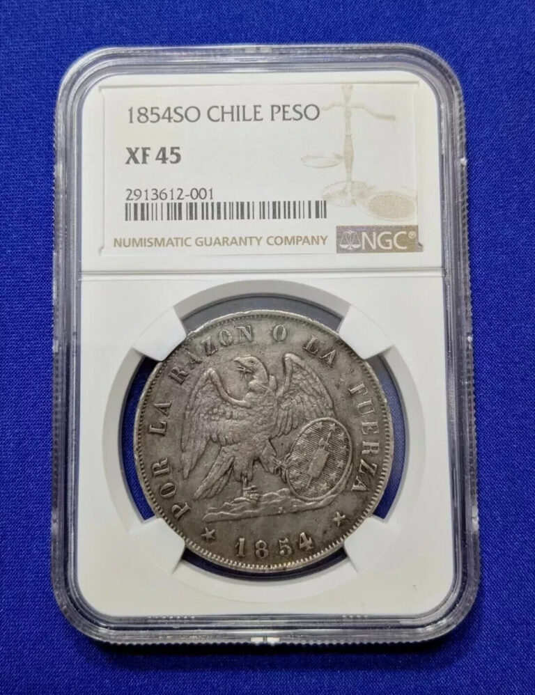 Read more about the article 1854-So Chile Silver 1 Peso NGC XF45.