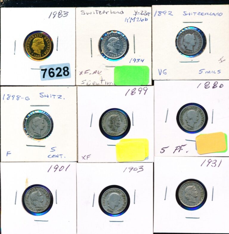 Read more about the article SWITZERLAND – 9 COINS LOT SPECIAL -1880 up –  #7628