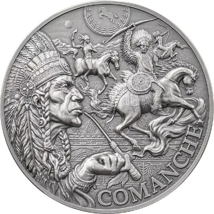 Read more about the article 2024 Cameroon 2 oz Antiqued Silver Comanche Tribal  Spirit with mintage of 1000