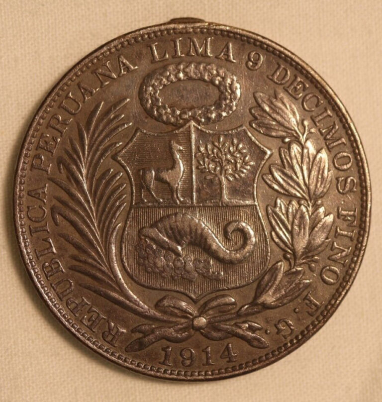Read more about the article 1914 FG Peru Un Sol Silver Coin 90% 25g 22.5g ASW