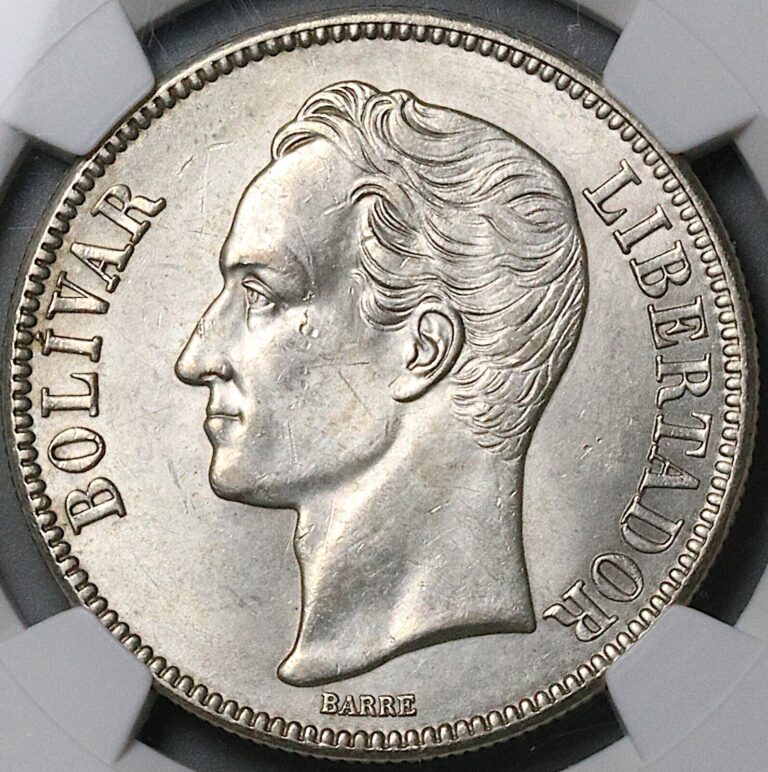 Read more about the article 1936 NGC MS 61 Venezuela 5 Bolivares Silver 90% Mint State Crown Coin (24020603C