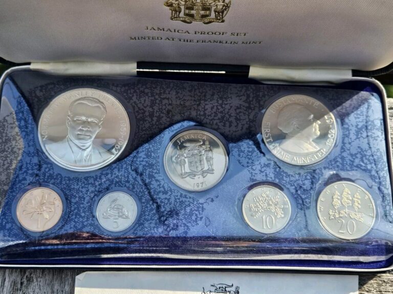 Read more about the article 1971 Jamaica 7 Coin Proof Set ~ w/Box and COA (ONE SILVER COIN)