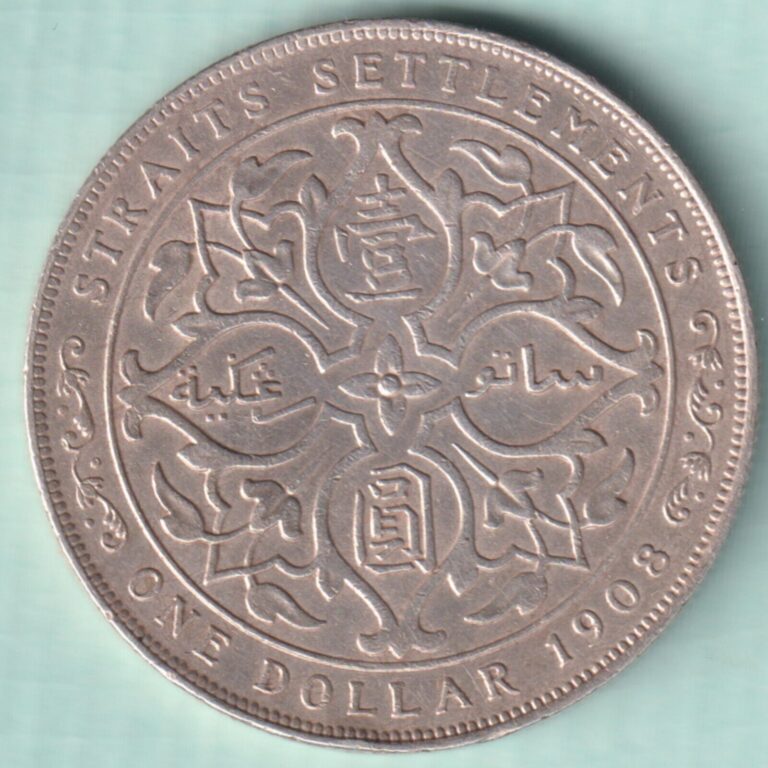 Read more about the article STRAITS SETTLEMENTS 1908 KING EDWARD VII ONE DOLLAR RARE SILVER COIN