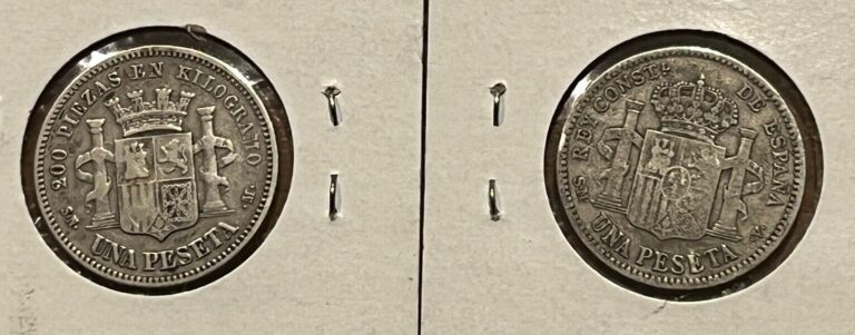 Read more about the article Lot Of 2 Silver Coins From Spain! 1869 and 1904 Una Peseta Silver World Coins