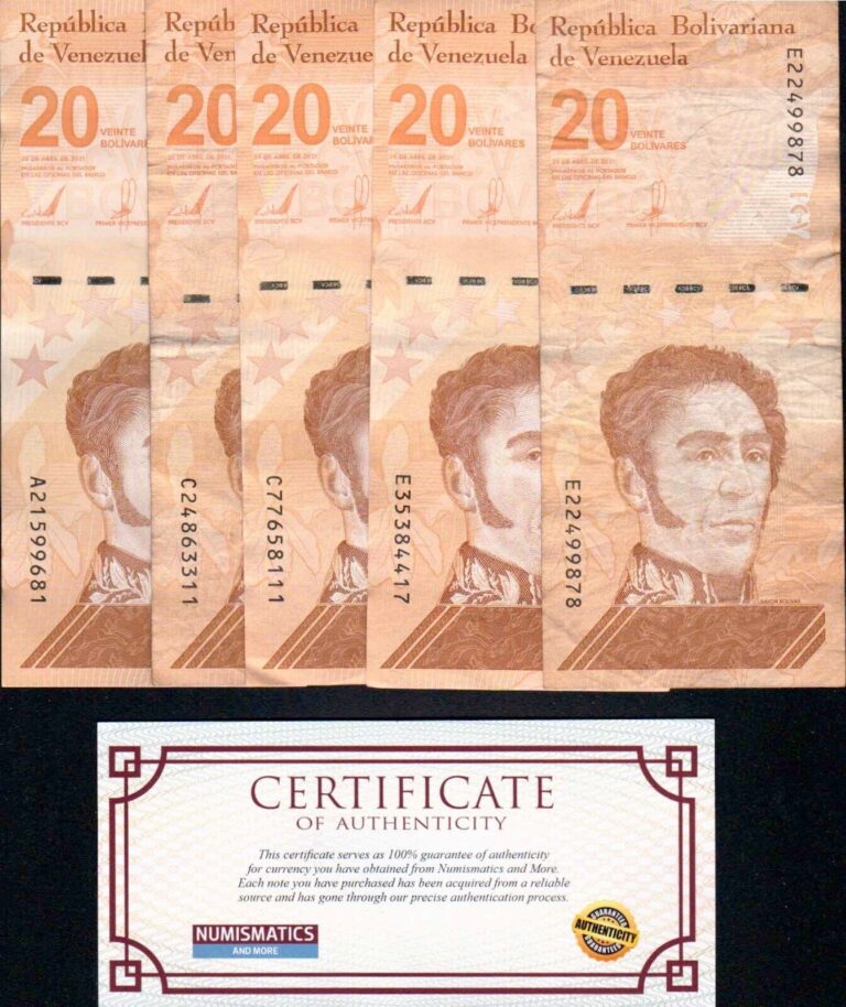 Read more about the article VENEZUELA 20 Digitales QTY 5 PCs Pick number P-117 CIRC Currency 2021