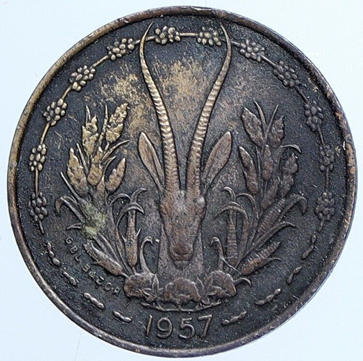 Read more about the article 1957 West African States Economic BANK Gazelle Old CFA 10 Francs Coin i113811