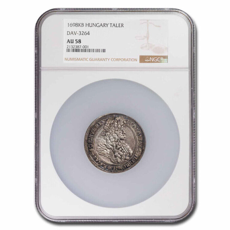 Read more about the article 1698-K-B Hungary Silver Taler AU-58 NGC