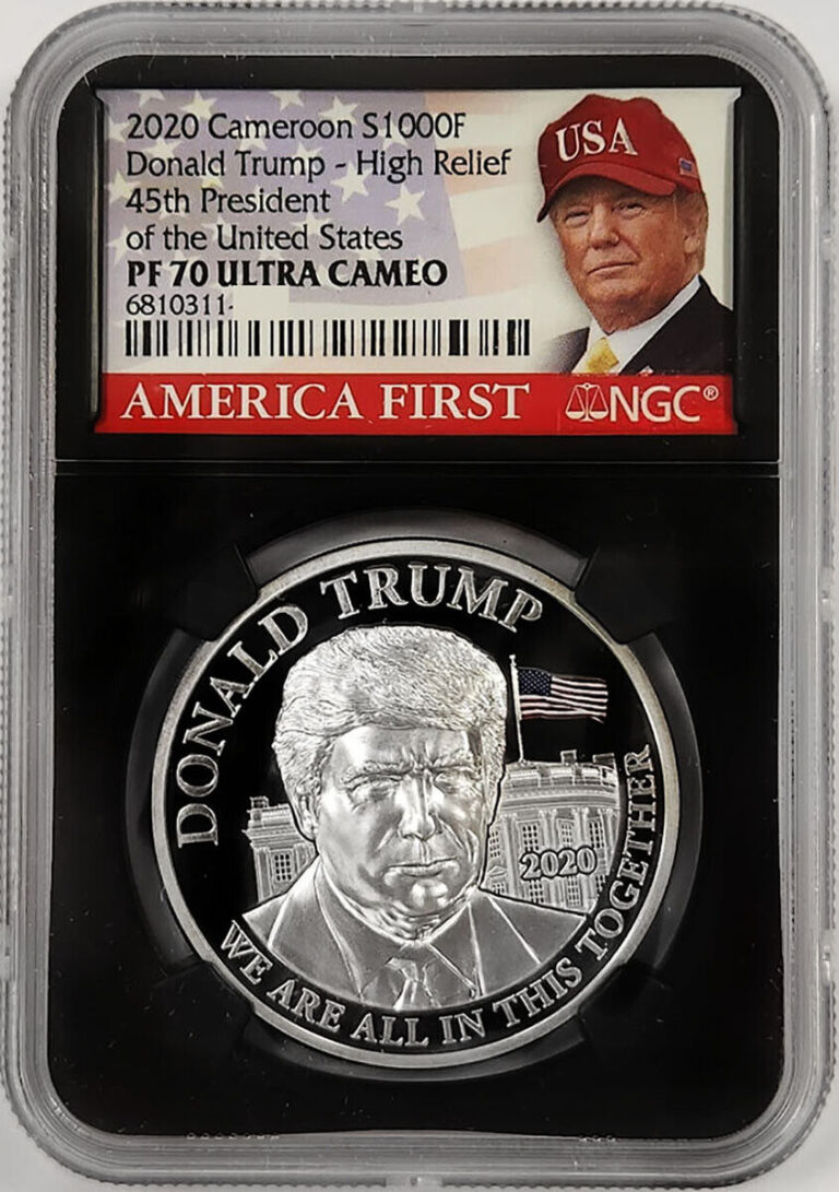 Read more about the article 2020 D. Trump 45th Pres.  1 oz. Silver NGC PF70 Ultra Cameo H.R. Cameroon S1000F