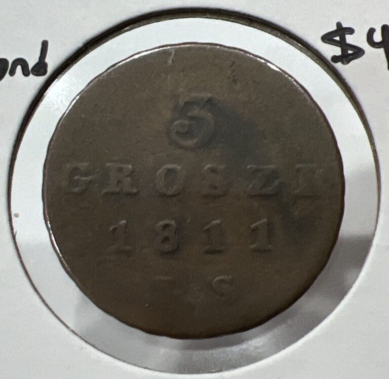 Read more about the article 1811 3 Grosze Poland Duchy Of Warsaw Frederic Auguste Copper 3C Coin