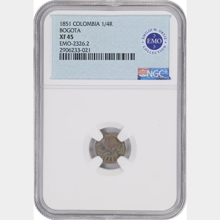 Read more about the article 1851 COLOMBIA 1/4 REAL BOGOTA MINT NGC XF45 EMO COLLECTION