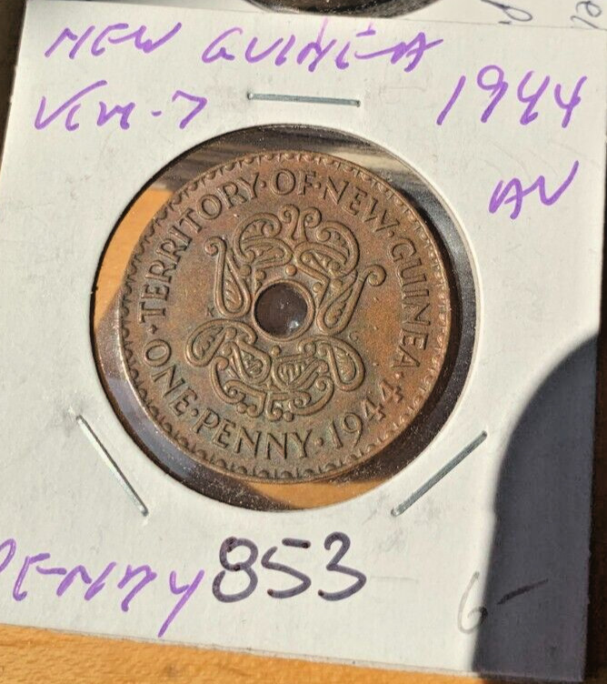 Read more about the article 1944 New Guinea bronze Penny KM# 7  AU circulated condition. Coin #853