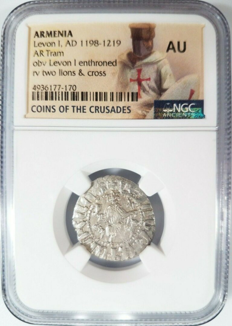 Read more about the article Levon I Armenia NGC AU Silver Tram Medieval Knights Templar Crusader Cross Coin