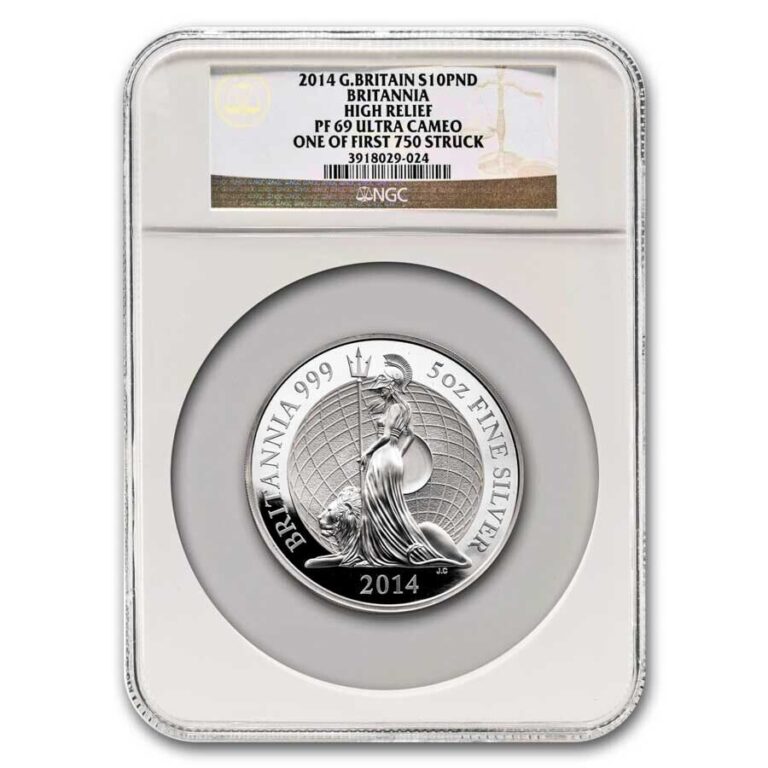 Read more about the article 2014 Great Britain 5 oz Silver Britannia PF-69 NGC (Dmgd box)