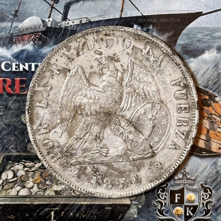 Read more about the article 1854 Shipwreck Effect Chile Peso. Silver.  SS Central America Historical Coin
