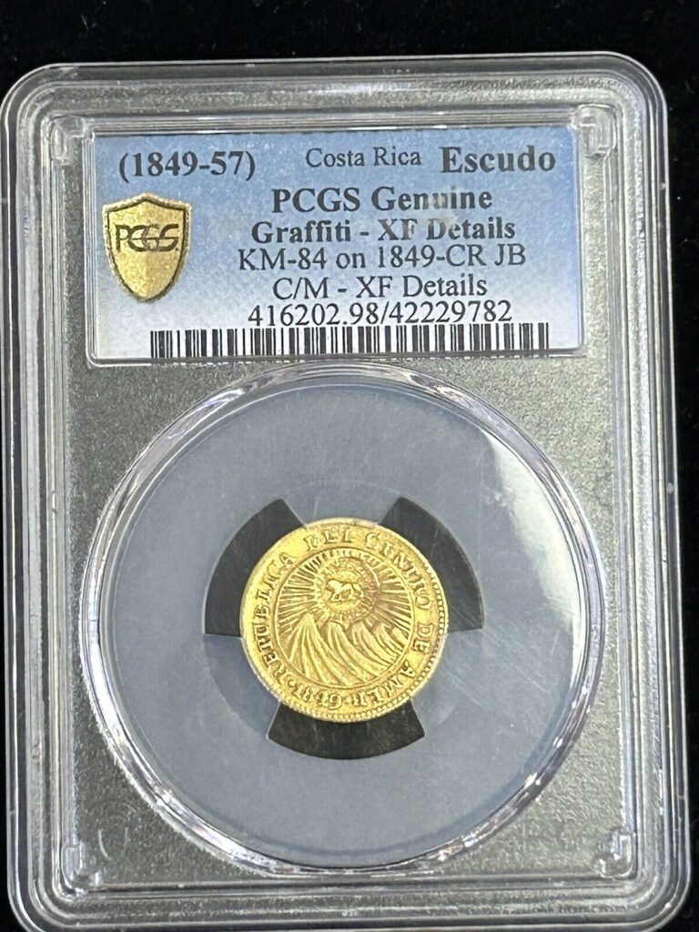 Read more about the article SASA 1849-57 Costa Rica Gold Escudo Countermark On 1849 CR JB Pcgs Xf Details