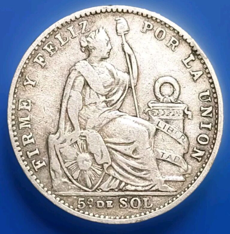 Read more about the article 1910 FG Peru 1/5 Sol Seated Liberty Silver Coin KM 205.2