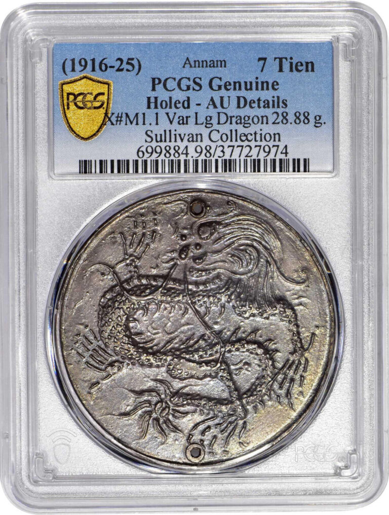 Read more about the article Annam 1916-25 7 Tien 28.88g Silver Coin PCGS AU Details X#M1.1 Var Large Dragon
