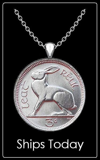 Read more about the article Ireland Irish 3 Pence Hare Coin Necklace- 1/2″ silver nickel pendant – pre-Euro