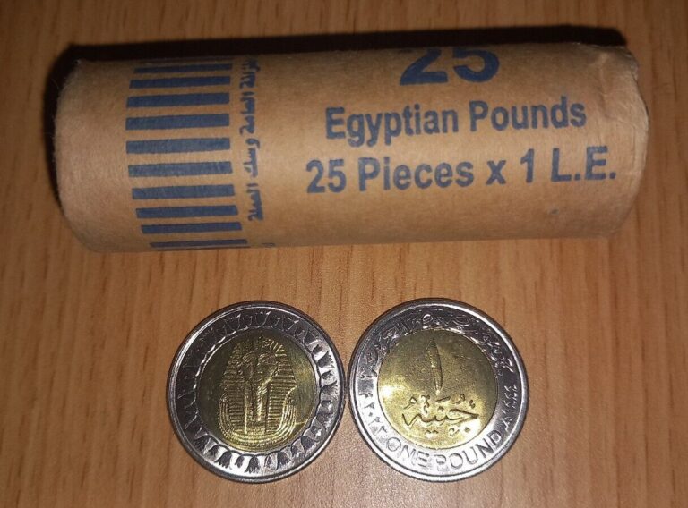 Read more about the article EGYPT   25 (pcs) Coins with ROLL   1 Pound 2022  king Tut  UNC  BIMETAL