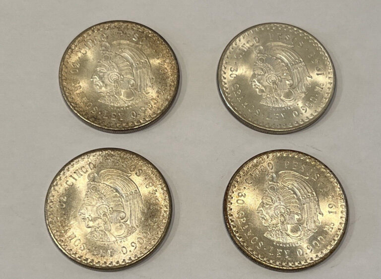 Read more about the article Lot of  4 1948 Mexico Cinco 5 Pesos Silver Coins