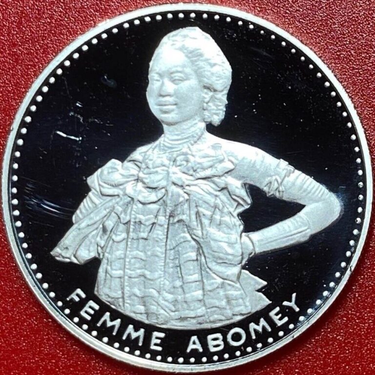 Read more about the article 1971 DAHOMEY 200 FRANCS SILVER PROOF ABOMEY WOMAN RARE M=5 150 COINS! NOW BENIN