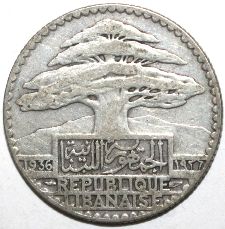 Read more about the article Lebanese 25 Piastres Coin 1936 KM#7 Lebanon Silver 680 Cedar Twenty-Five