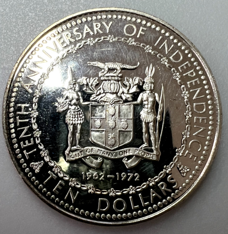 Read more about the article 1972 Jamaica Uncirculated Tenth Anniversary Of Independence Ten Dollar Silver…