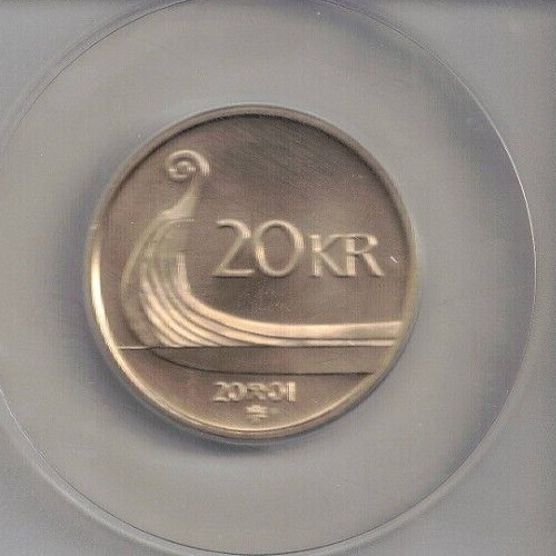 Read more about the article 2001 Norway 20 kroner with (Star) Certified ANACS MS70