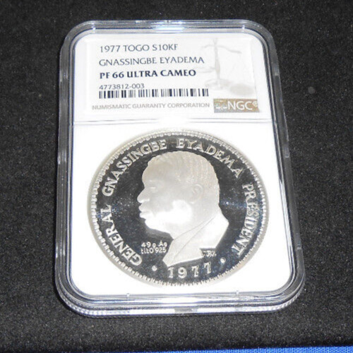 Read more about the article 1977 TOGO EYADEMA STERLING SILVER $10 000 FRANCS NGC PROOF 66 LOW MINTAGE