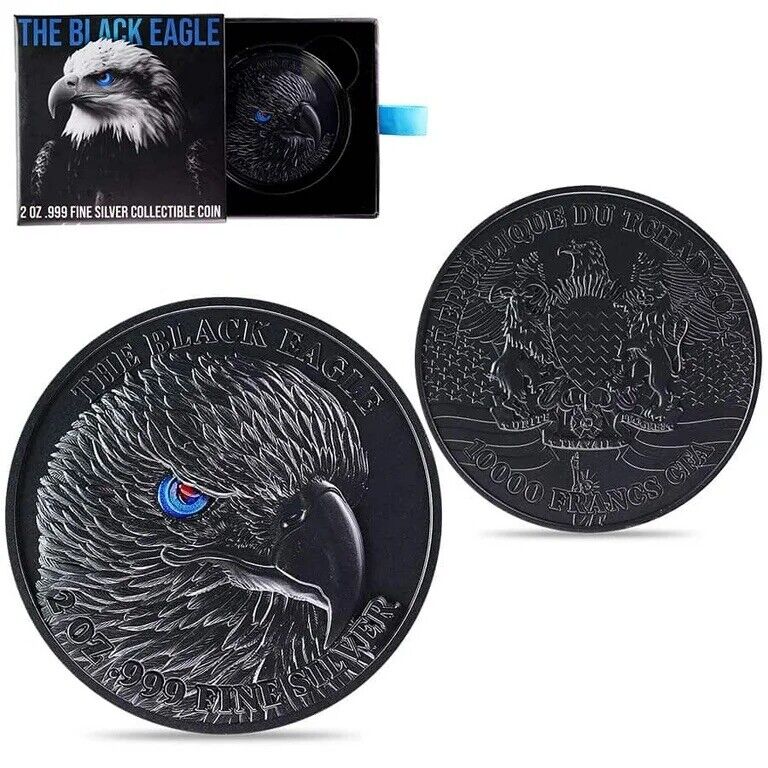 Read more about the article 2024 Chad 2 oz Silver Black Eagle High Relief Coin .999   RARE ONLY 1 000 MINTED