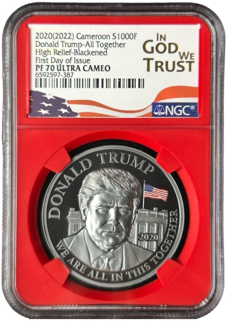 Read more about the article 2020 (2022) Cameroon 1000F 1oz Silver Blackened Donald Trump NGC PF70 UCAM FDOI