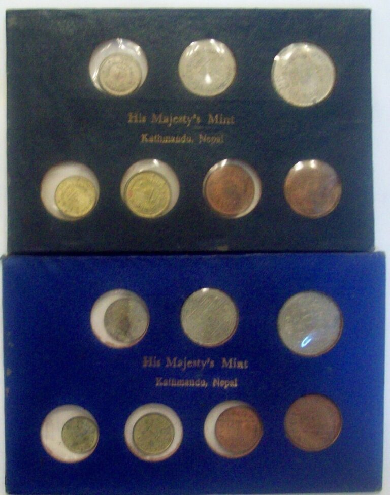 Read more about the article LOT OF 2 KATHMANDU NEPAL 7-COIN MINT SETS FACTORY SEALED–1956 and 1972–#168